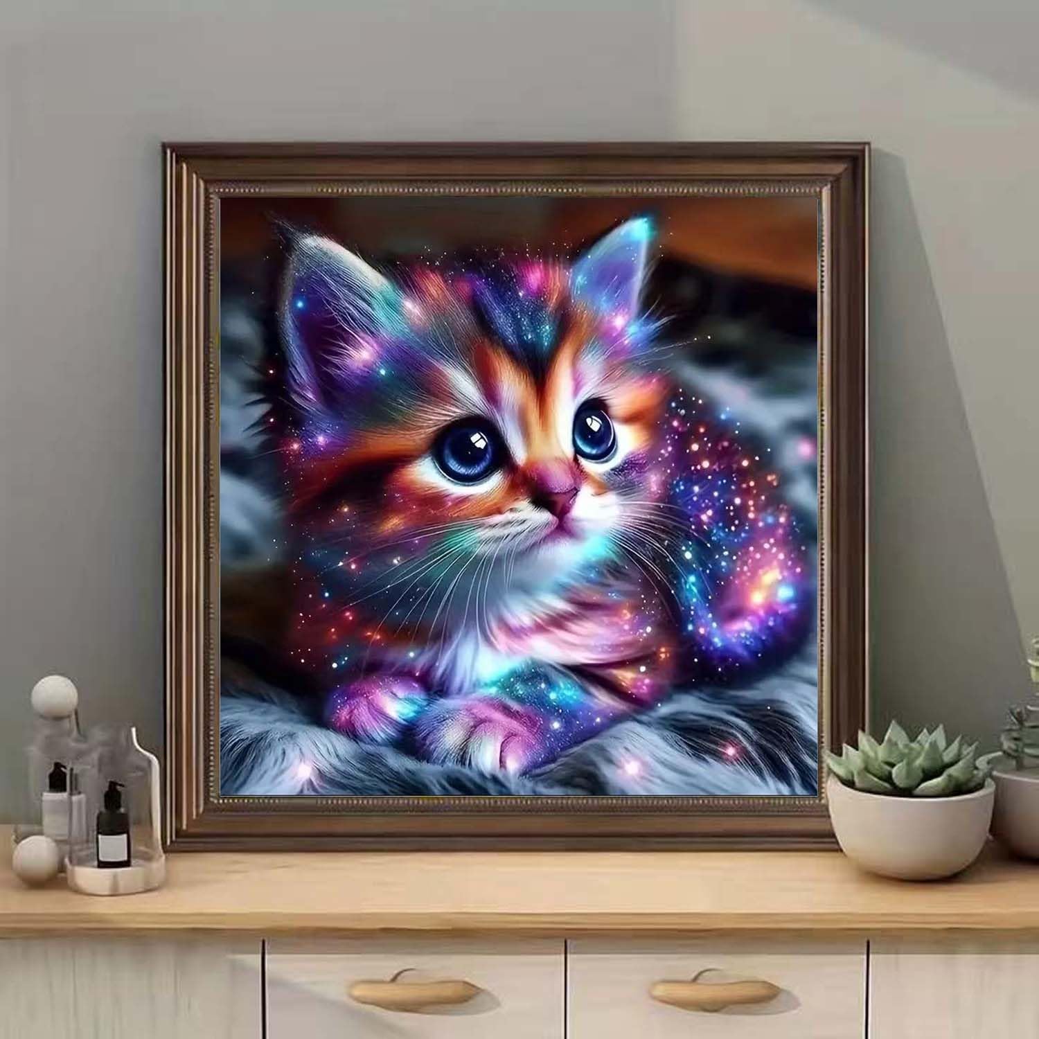 Pracht Diamond Painting – Chat Noir 30x40 Cm, Kit Complet Avec Pierres Scintillantes, Crayon, Bol Et Cire – Dès 5 Ans