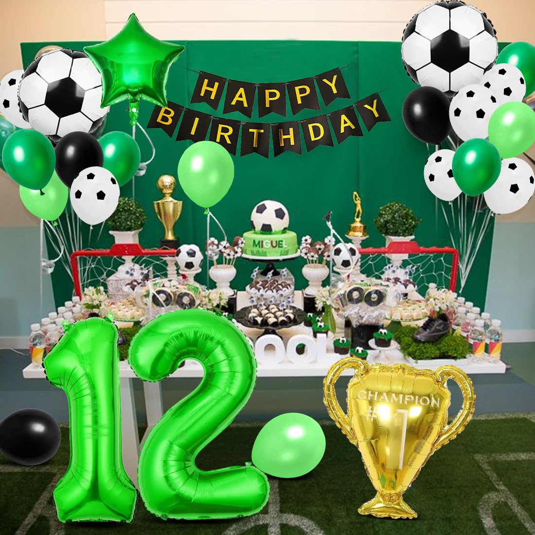 Voetbal Verjaardagsballonnenset – 27 Stuks – Folie En Latex – Met Trofee, Sterren En Banner – Groen Thema – Compleet Feestpakket