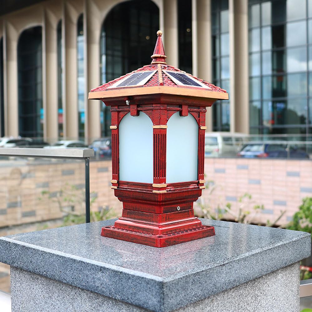 Lampy ogrodzeniowe zasilane energią słoneczną na zewnątrz lampa LED słupek na podwórko ganek patio ogród styl retro wodoodporne oświetlenie kolumnowe
