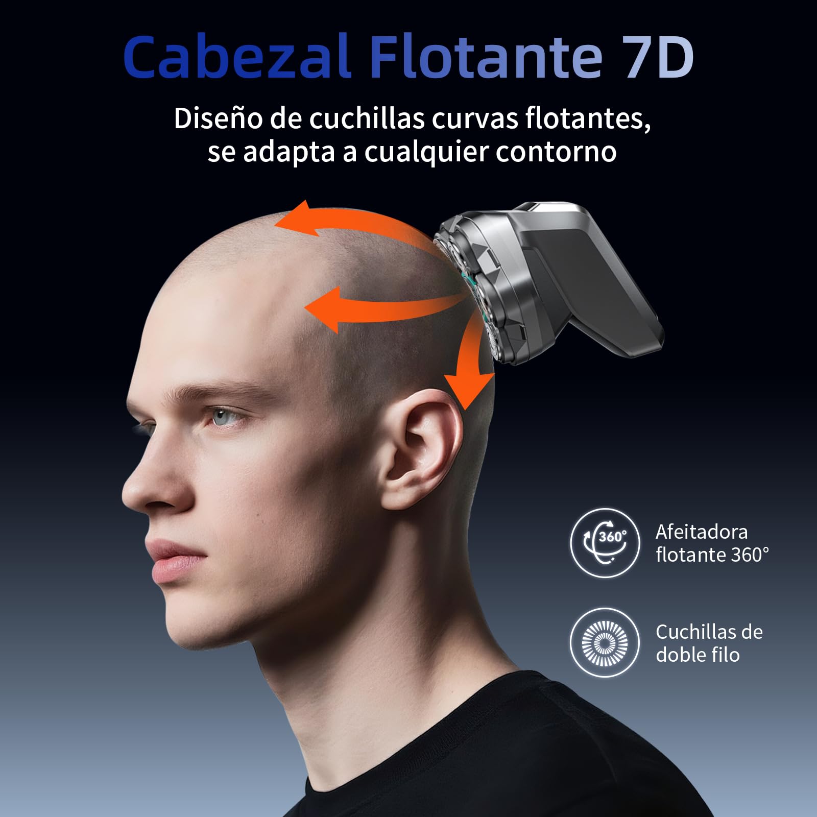 kensen Afeitadora Cabeza Hombre, Maquina Afeitar Hombre para Calvo, 7D Cabezales Maquina para Afeitar Cabeza en Seco y Húmedo con Pantalla LED, 100 mins Uso, IPX6 Impermeable, USB-C, 8100/8500RPM
