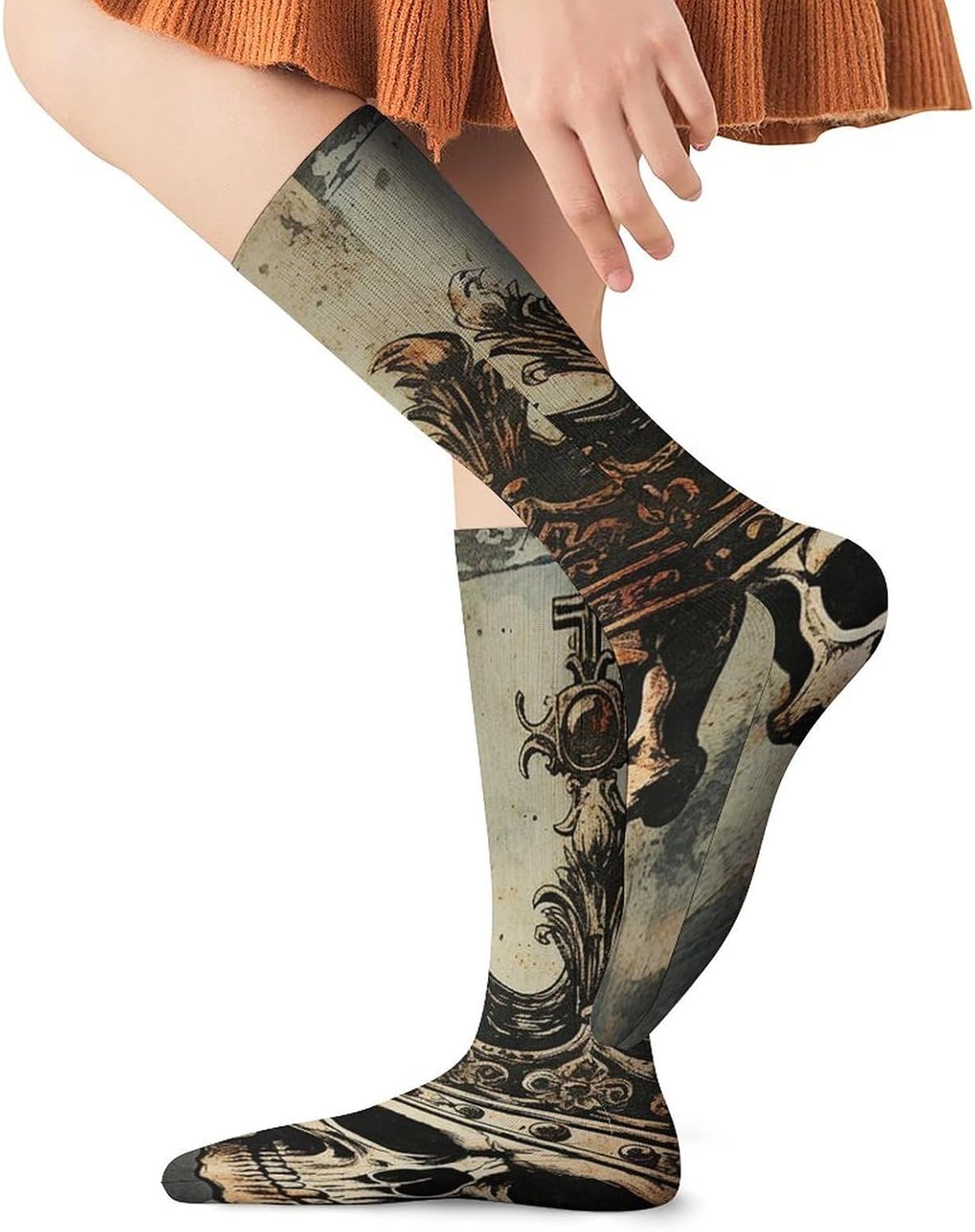 Breathable Crew Sock, Moisture Wicking, Athletic Calf Socks, Cozy | Elegant Skull Crown Compression Socks for Women Men, Lightweight High Work Socks for Business, Casual