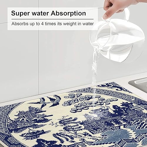 Vista 23 de Tapete de secado de platos de hojas florales verdes para encimera de cocina, 18 x 24 pulgadas, tapete absorbente reversible para platos Hoja floral