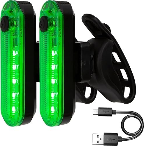 2 luces LED verdes para bicicleta, luz trasera recargable por USB, linterna trasera brillante de seguridad para ciclismo, 4 opciones de modo de luz