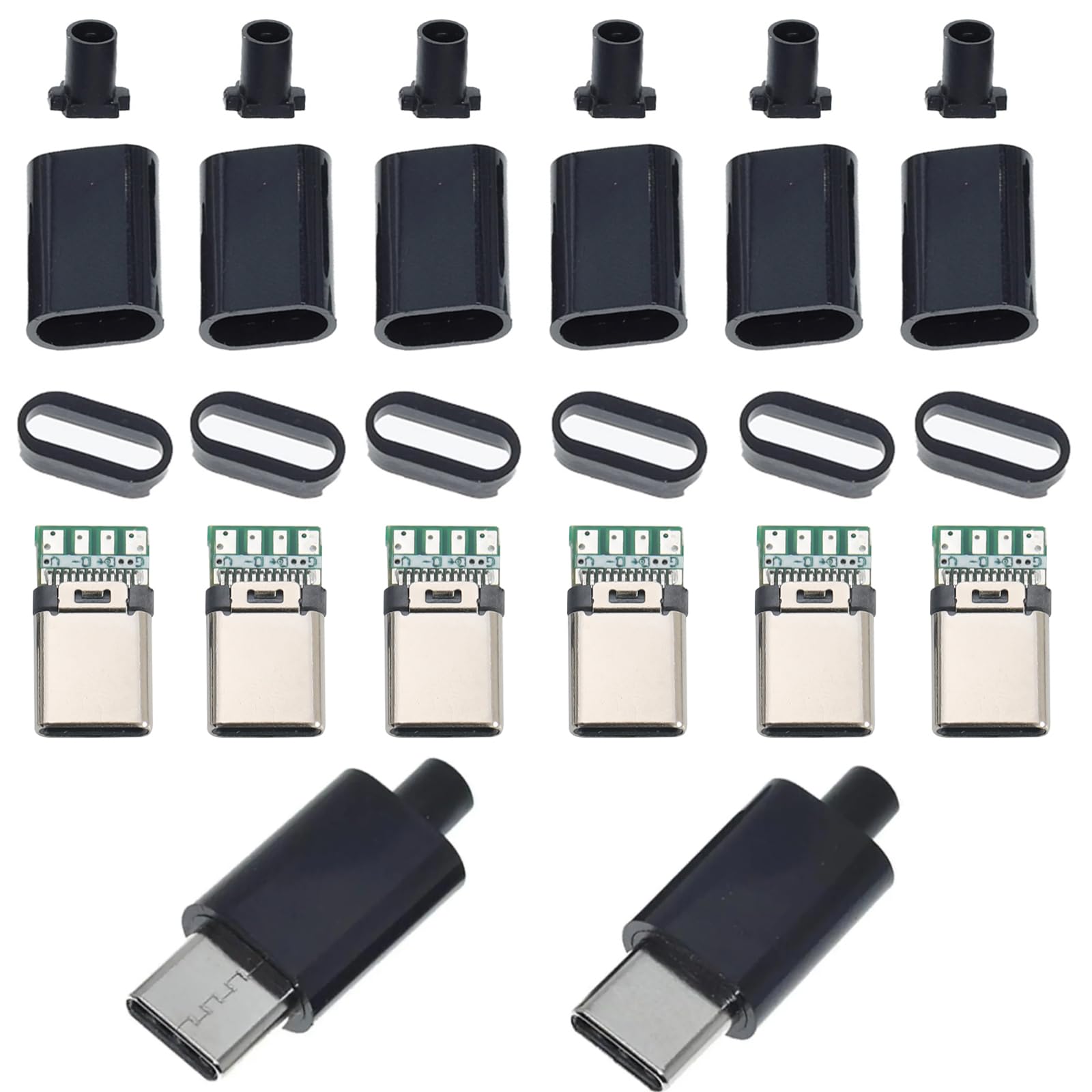 Teansic 20 Sets 24 Pin Type C Male Plug Connector with PCB Board, DIY USB 3.1 Plug Connector with Black Cover