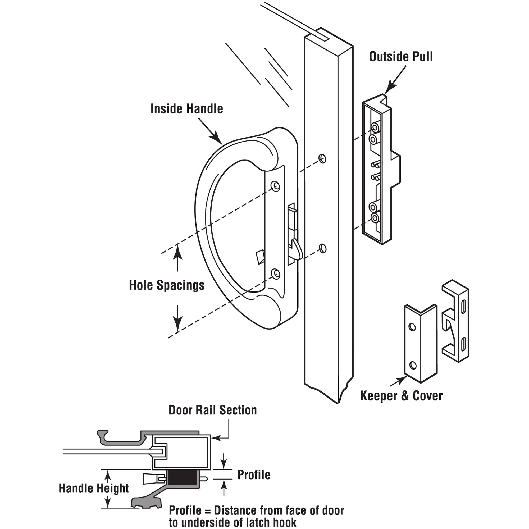 Black Sliding Door Handle - Replace Patio Latch -3