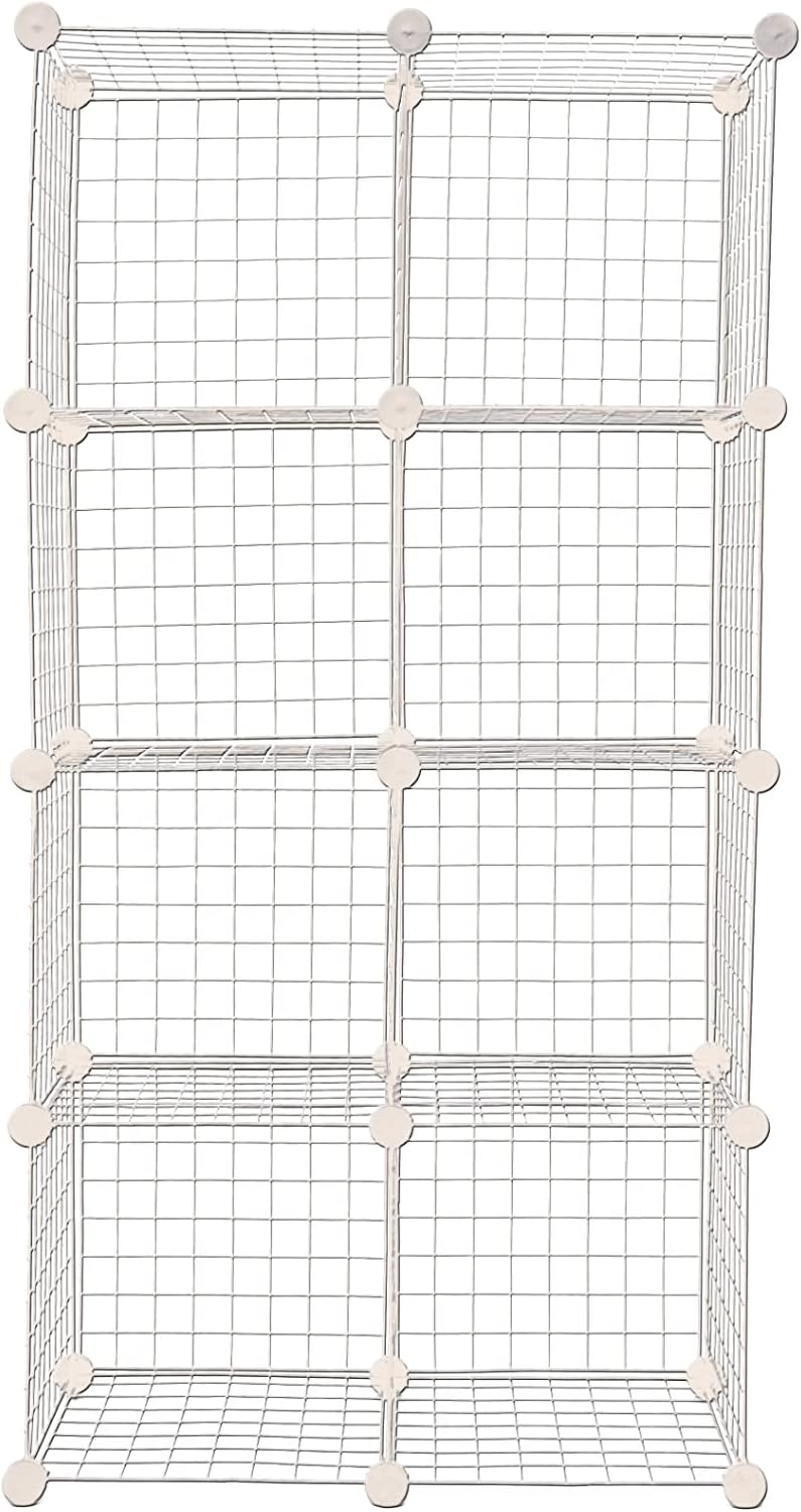 Reynish 8 Cube Self Assembling Metal Wire Cube Storage Organizer Shelves Indian Made for Home Office Stackable Modular Shelving Closet Cabinet Rack with Hammer Ivory 13 in