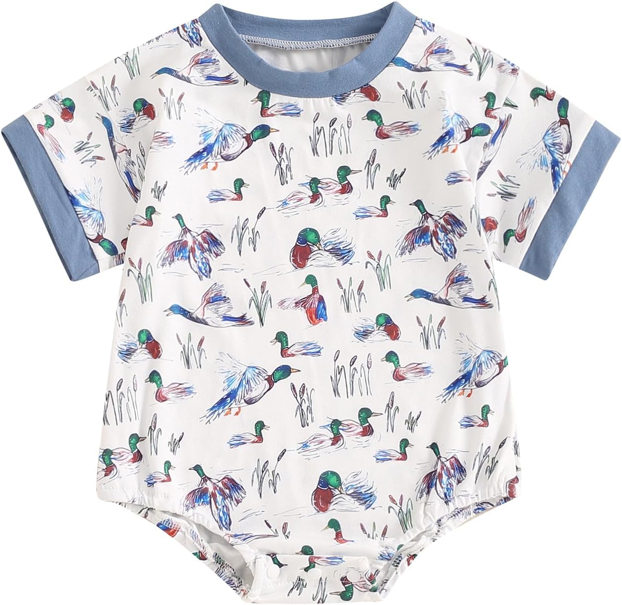 Biayxms Infant Baby Boy Girl Mallard Duck Romper Short Sleeve Animal Duck One Piece Bodysuit Tops Hunting Baby Clothes