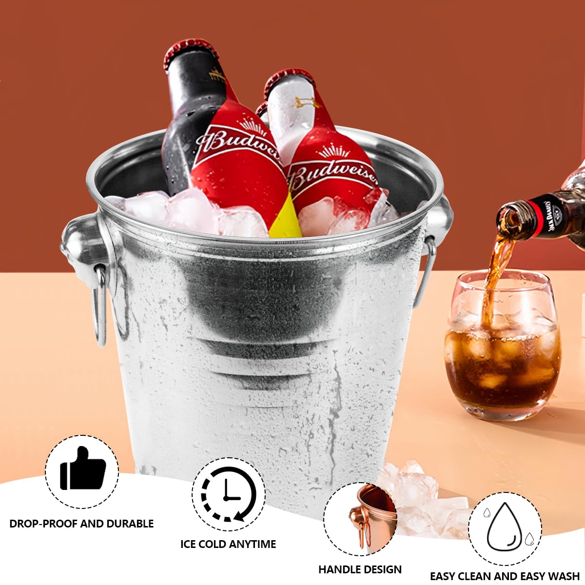 5L Edelstahl Eiskübel Isolierter Eiskübel für Partys, Getränke, Cocktails, Wein, Champagner, Kühler für Zuhause, Restaurant, Hotel, Party (Silber)