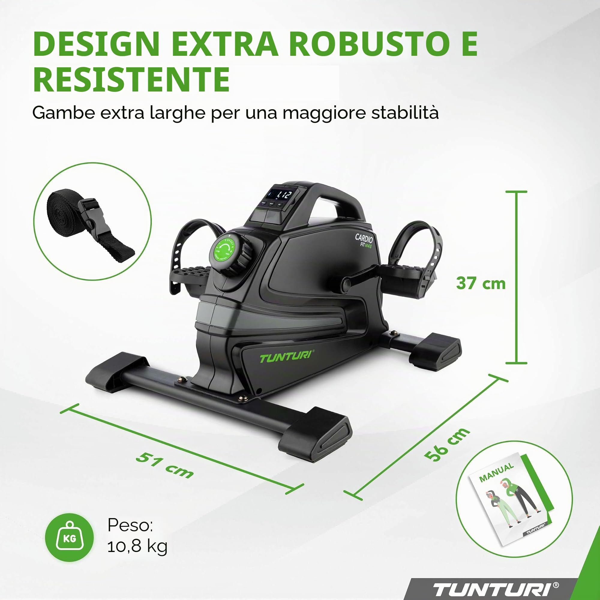Tunturi Pedaliera Cardio Fit, vincitore del test 2024, mini cyclette per anziani, allenamento per braccia e gambe seduti, resistenza regolabile e display LCD