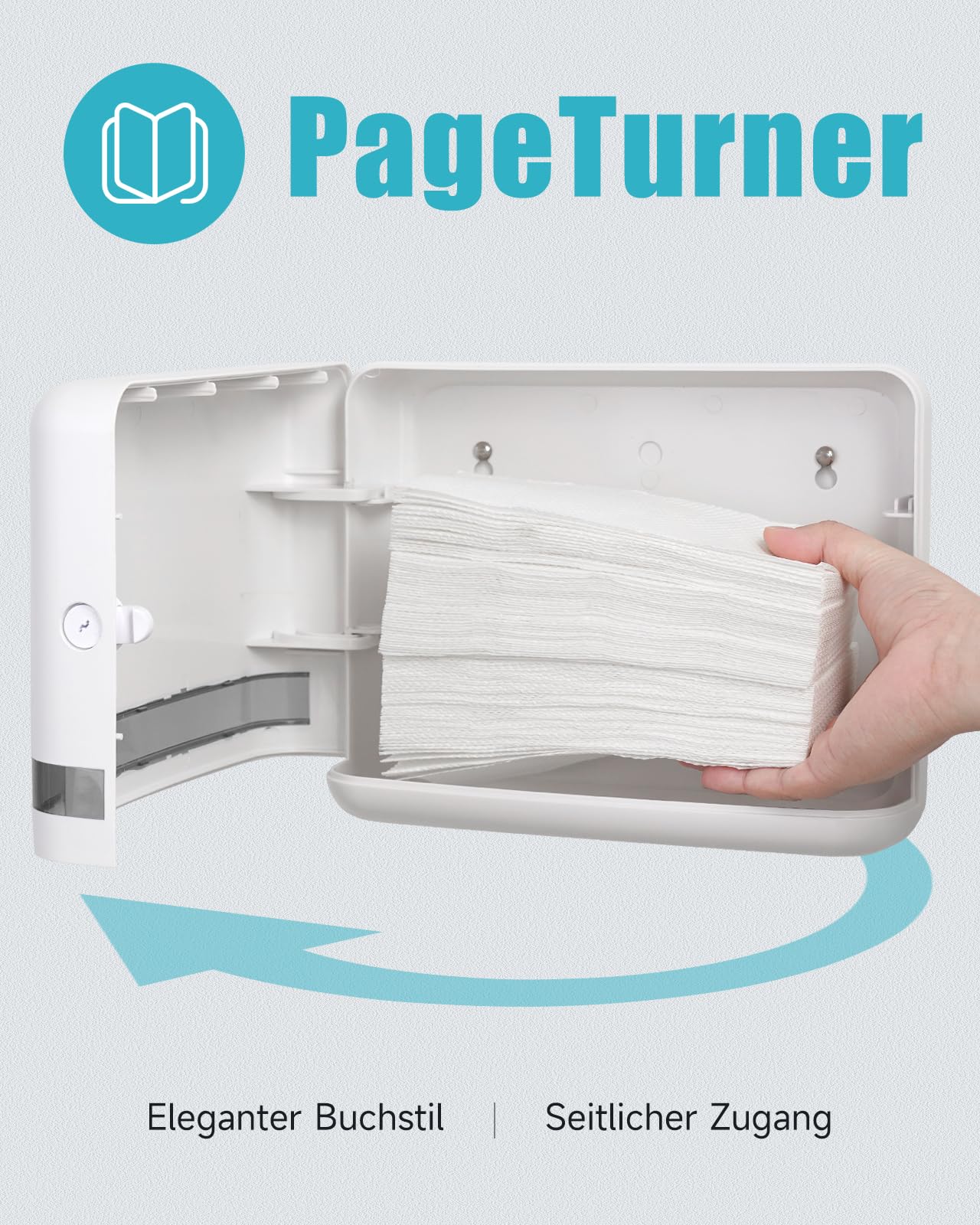 AIKE PageTurner Papierhandtuchspender Wandbefestigung, 200-Blatt Seiten-Umklappmechanismus Für Haushalt & Gewerbe, Für H2 Z/C-Falt Papier (<9cm Breite), AK5151