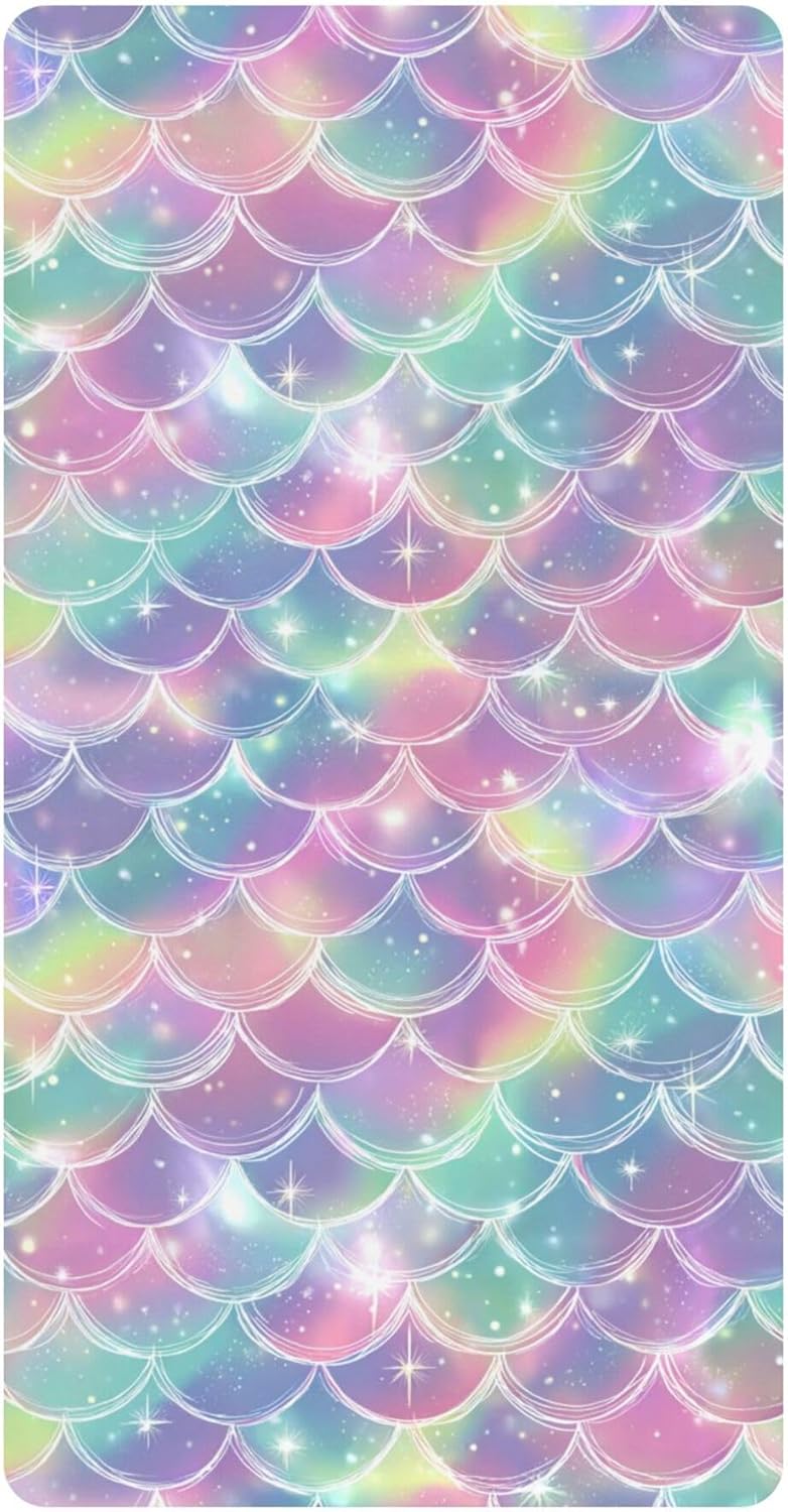 Mermaid Scale Magical Galaxy Crib Sheets Soft Breathable Fitted Cotton Baby Crib Sheets Mattress Cover for Girl Boy, 52" x 28" x 9"
