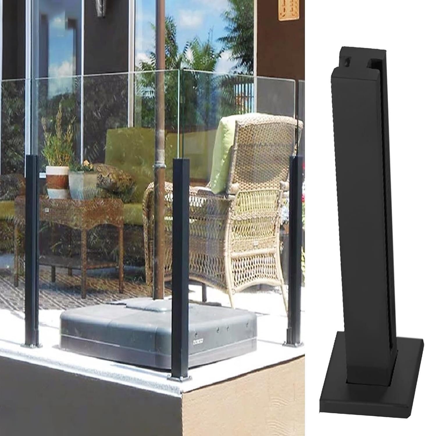 Poste de barandilla de acero inoxidable Black S de 85 cm con acabado elegante para patio