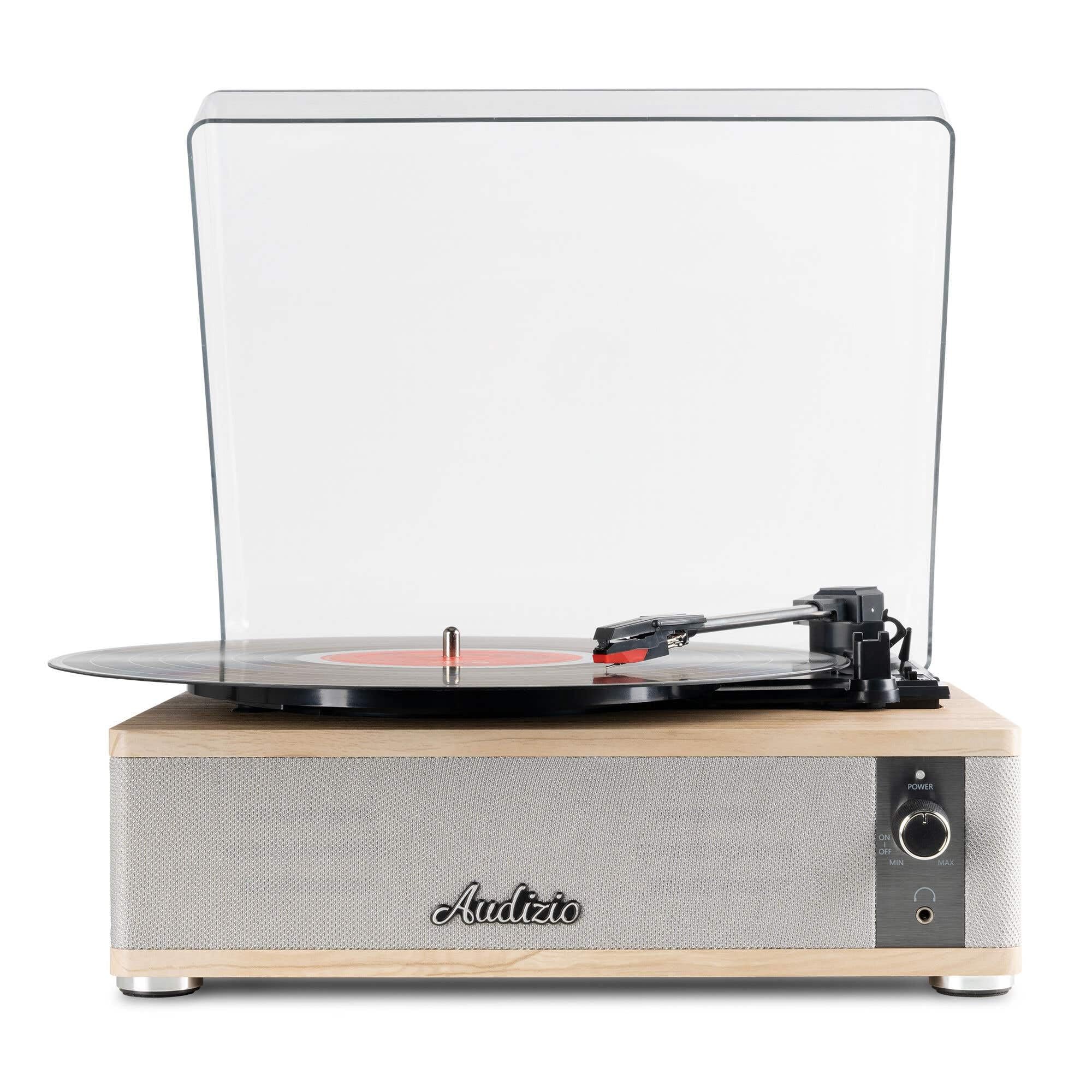 Audizio Irvine – Tocadiscos de Vinilo con Altavoces 40W Bluetooth 5.4 3 velocidades 7 10 12 Pulgadas Salida RCA Entrada AUX Sistema antivibración diseño Compacto en Madera Clara, Color Madera Clara