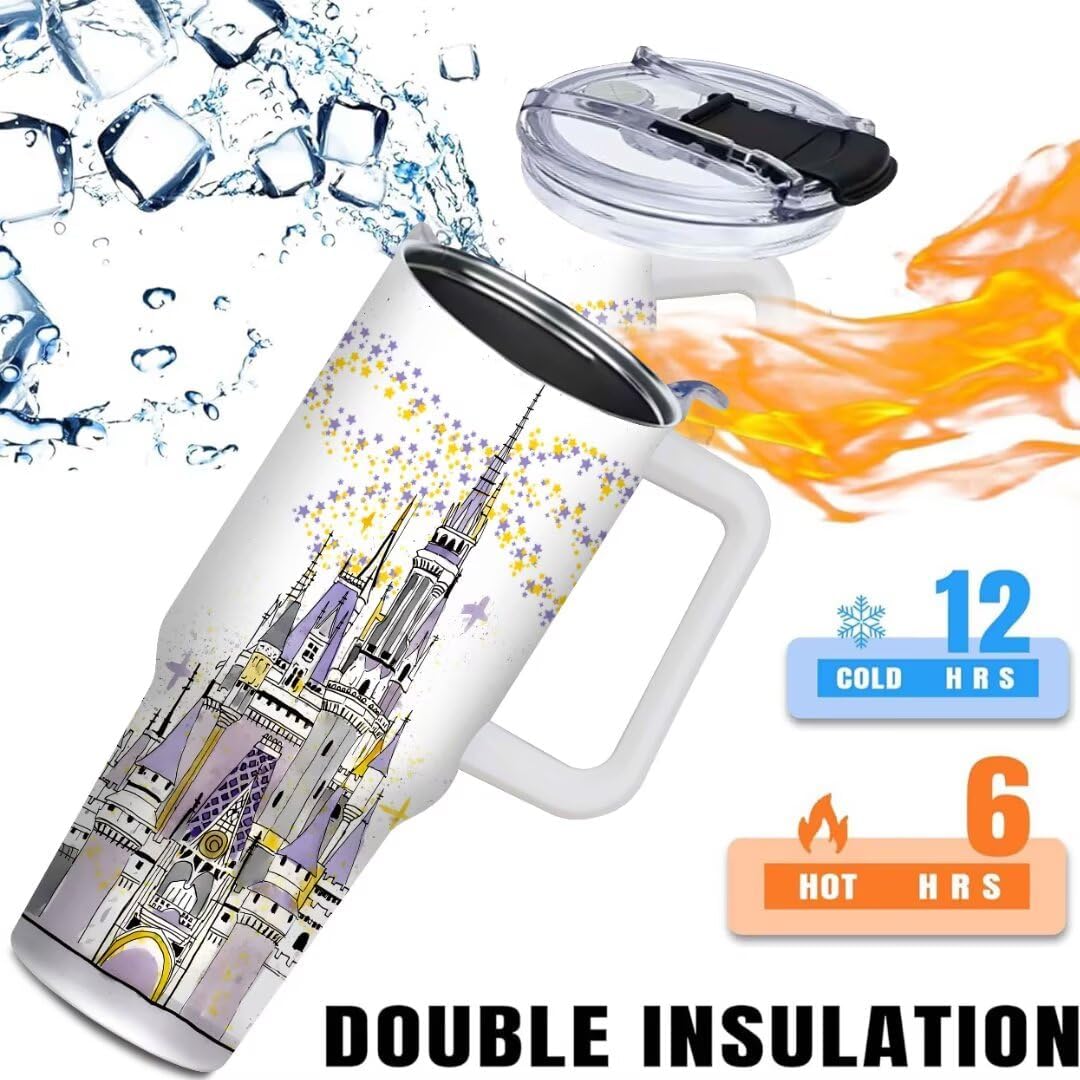 Castle Tumbler with Lid and Straw, 40 oz Tumbler, Insulated Cup Stainless Steel Travel Mug, Gifts for Women - Image 3
