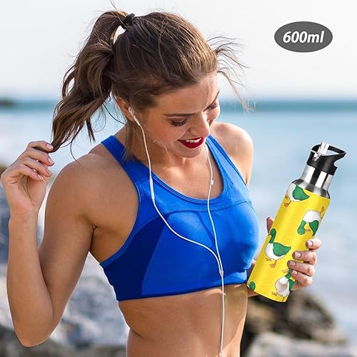 Miniatura 6 de Insulated Water Bottle 20 Oz, BPA-Free Sports Water Bottle with Straw for Gym Outdoor Travel School, Green White Ducks Yellow