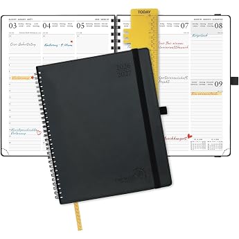 POPRUN Calendar 2026 2027 Weekly Planner Approx. A4 Spiral Book with Soft Cover