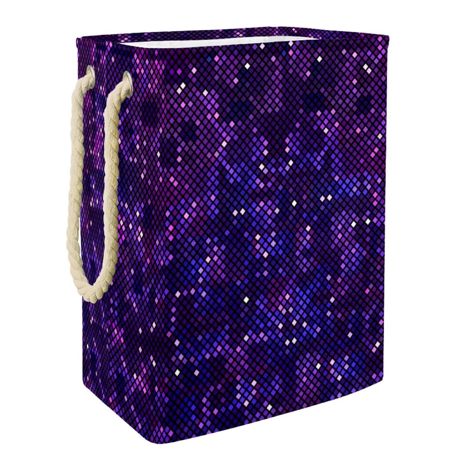Panier à linge violet pixelisé d'espace extérieur grand format avec poignée