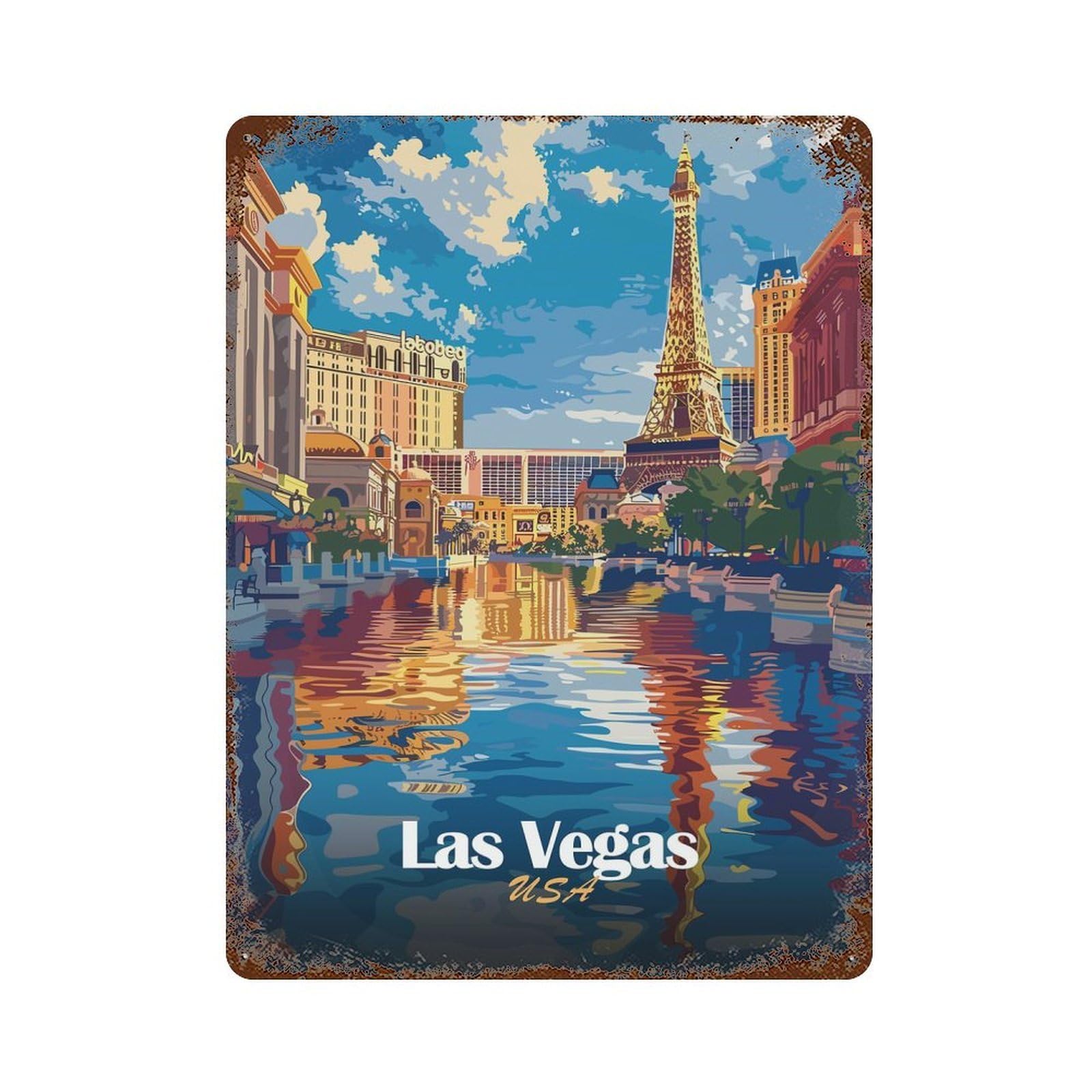 Las Vegas USA Travel Rust Effect Tin Sign 15.7"x11.8", for Bistro, Counter And Cafe Decor, Decorative Metal Wall Art