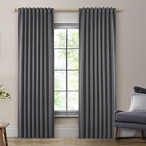 Miniatura 17 de SHINELAND Cortinas opacas de 102 pulgadas para sala de estar, cortinas opacas con pestaña trasera de 102 pulgadas de largo para dormitorio, Crema