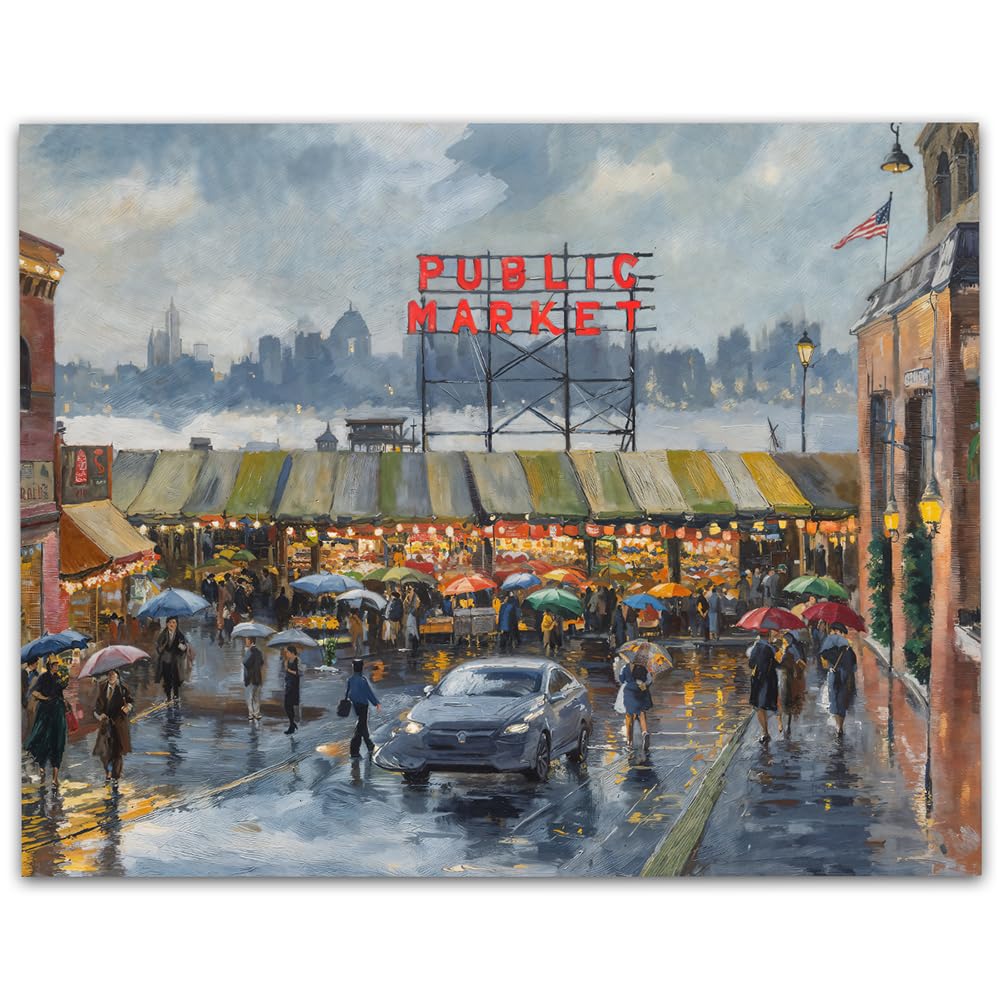 Amazon.com: Pike Place Market Seattle Painting - 11x14 Unframed