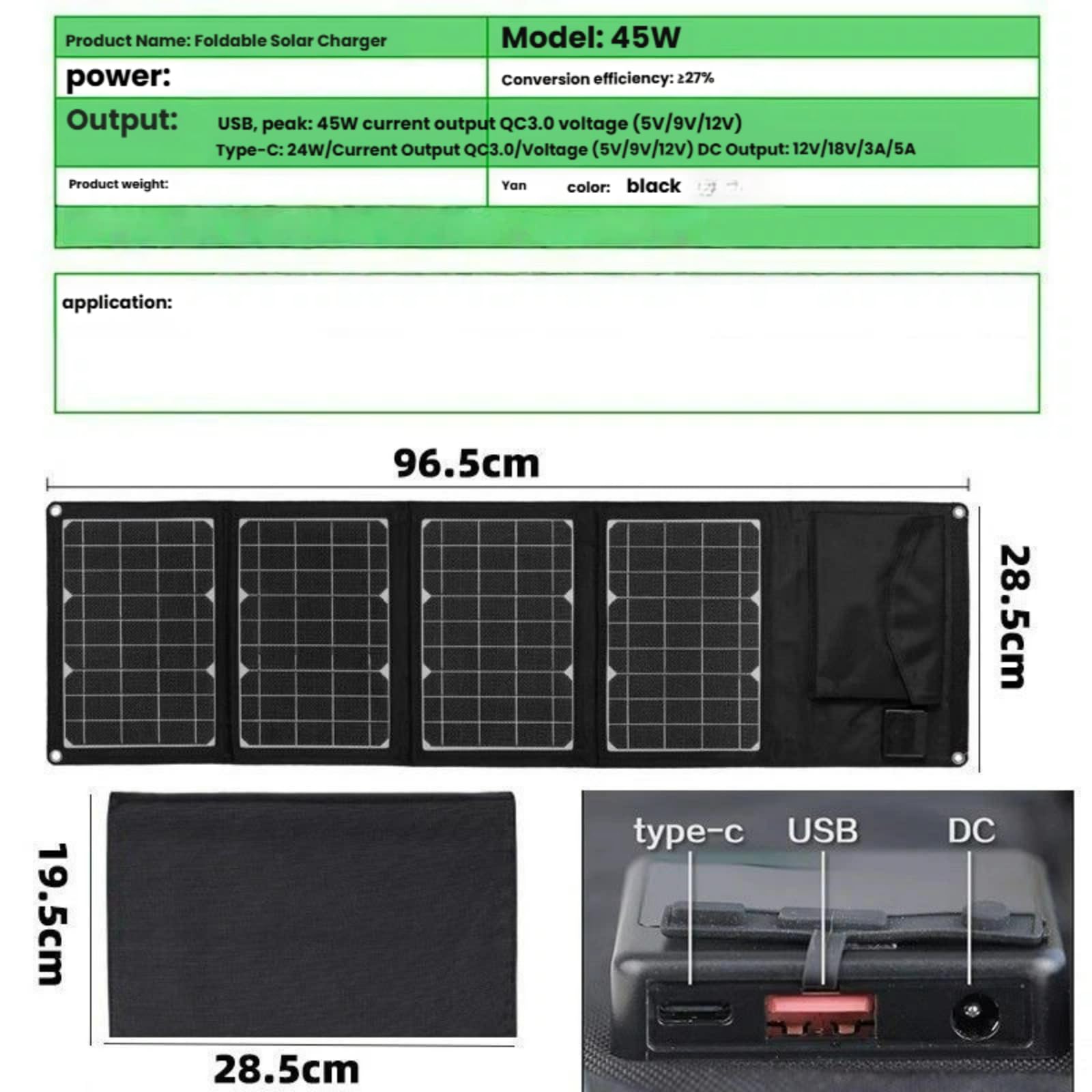 Cargador de panel solar monocristalino de carga eficiente y rápida, impermeable, ligero, plegable, doble USB, carga de emergencia portátil para exteriores, adecuado para bancos de energía de laptop