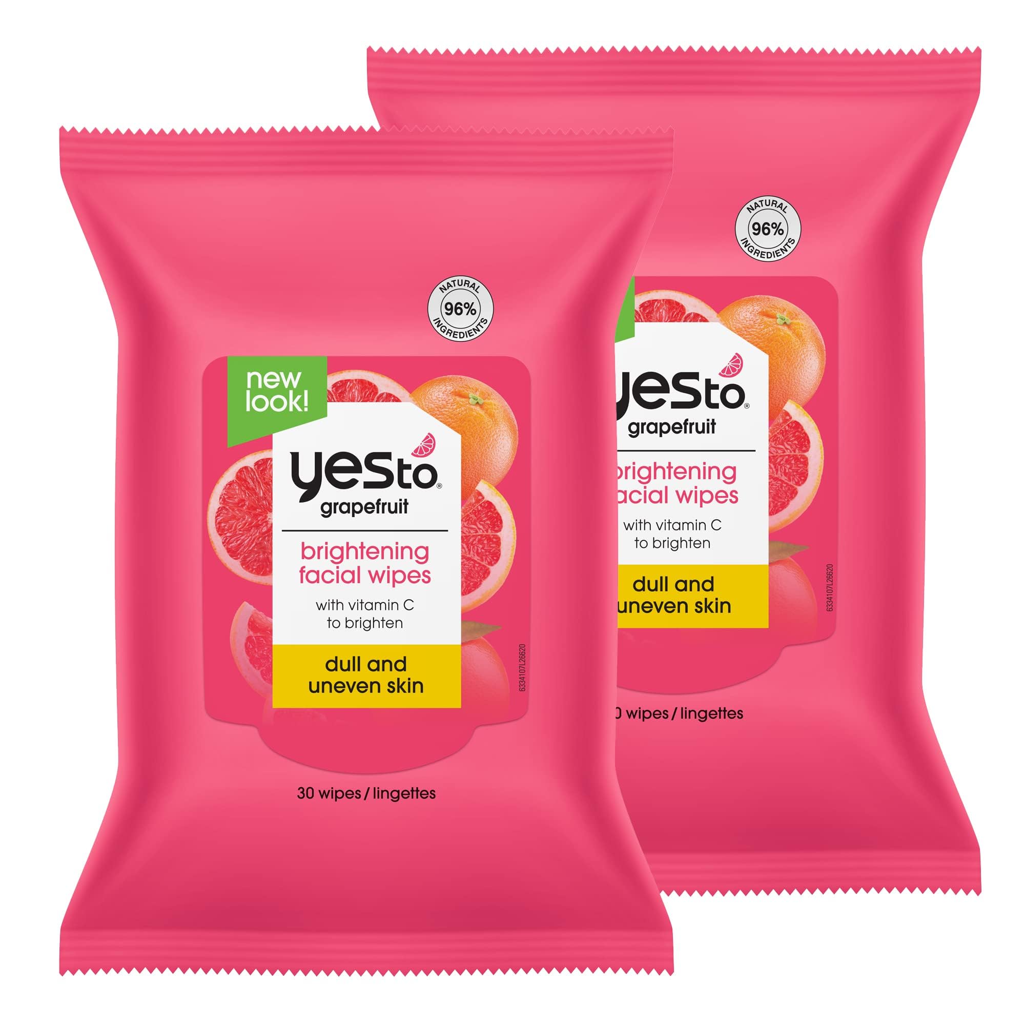 Yes To Grapefruit Correct and Repair Rejuvenating Facial Wipes, 30 Count (Pack of 2)