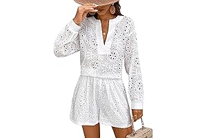 Glamorous Women's 2 Piece Floral Embroidery Long Sleeve Notched V Neck Blouse...