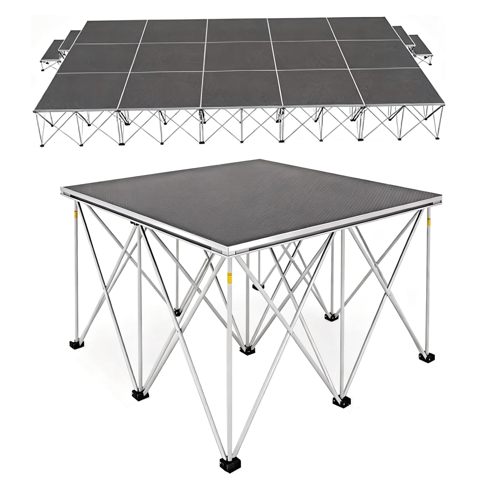 Przenośna platforma taneczna 112 x 112 cm, modułowa platforma taneczna z antypoślizgową powierzchnią, wytrzymałe aluminiowe nogi na koncerty, imprezy, wesela, szybka konfiguracja do użytku wewnątrz i