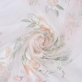BENECREAT 63x40 Mesh Embroidered Lace Fabric Peony Flower Organza Lace Fabric Wedding Garment Accessories for Veils Dress, DIY Crafts Curtain Home Vintage Decor