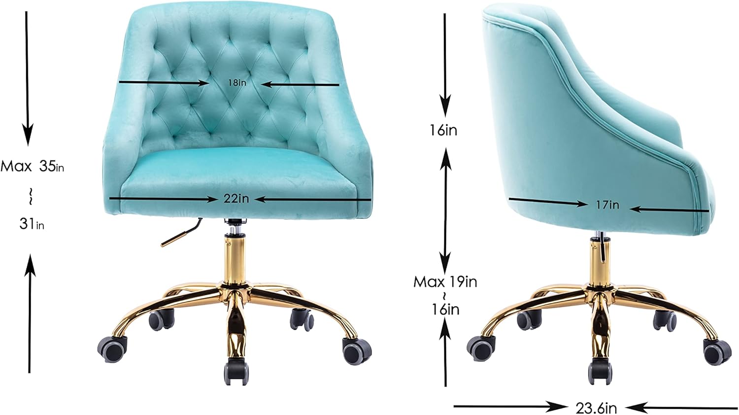 ZOBIDO Comfy Home Office Task Chair with Wheels, Cute Modern Upholstered Velvet Seashell Back Adjustable Swivel Vanity Desk Chair, for Women, for Girls, Living Room(Bright Blue)
