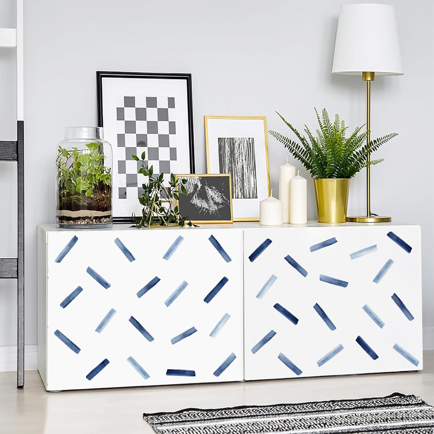 Watercolor Line Wall Decals Modern Wall Art Stickers Peel and Stick Bule Line Walls Decoration Stickers Boho Stripe Vinyl Wallpaper Art Murals for Kids Bedroom Bathroom Room Nursery Living Room Decor