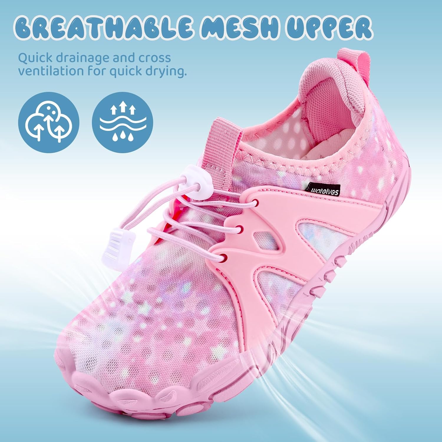 WateLves Toddler/Little/Big/Kid Water Shoes Wide Barefoot Aqua Athletic Sneakers Girls Boys Hiking Beach Swim Fast Dry Shoes Built-in Heel Grips