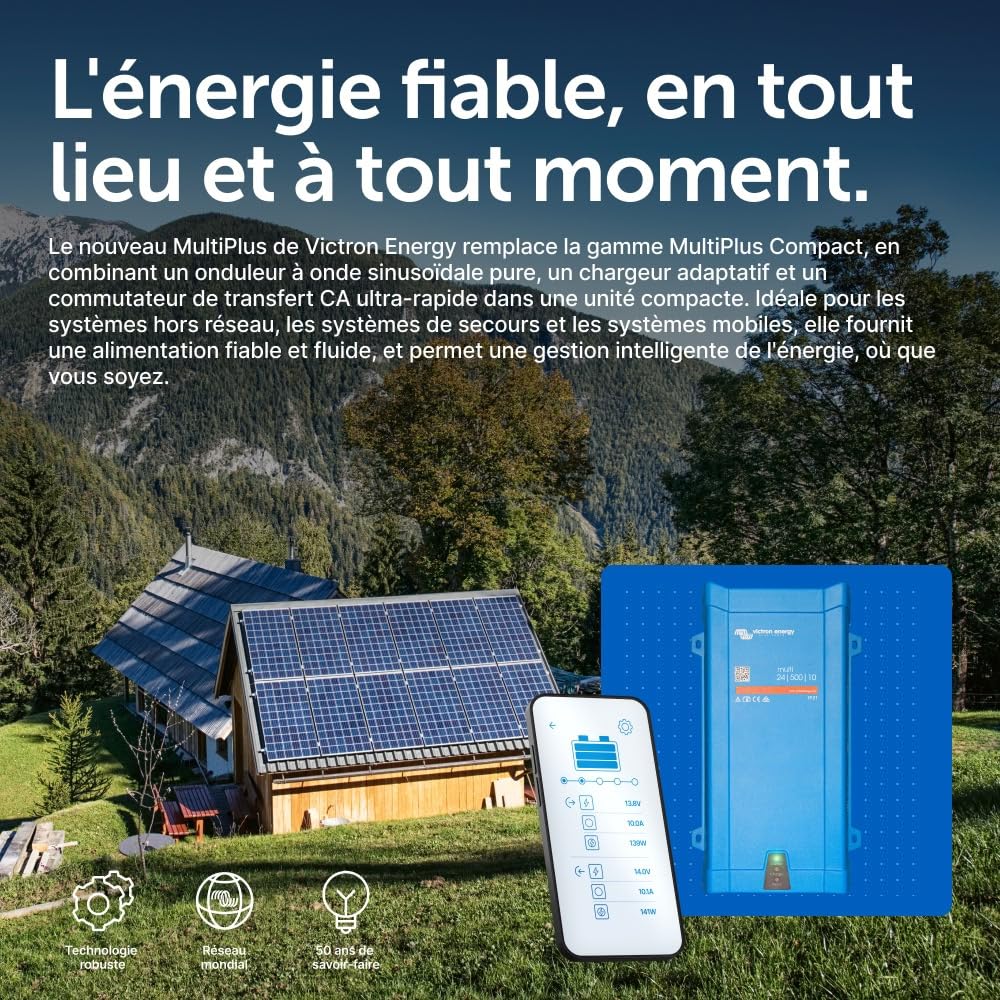 Victron Energy MultiPlus 230V, 500VA 24-Volt Convertisseur à Sinusoïde Pure et Chargeur de Batterie 10 ampères