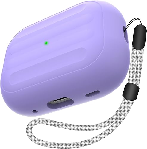 Funda antipérdida para AirPods Pro (1 y 2 generación), funda de diseño de una pieza, carga inalámbrica, LED visible, mosquetón incluido (morado)