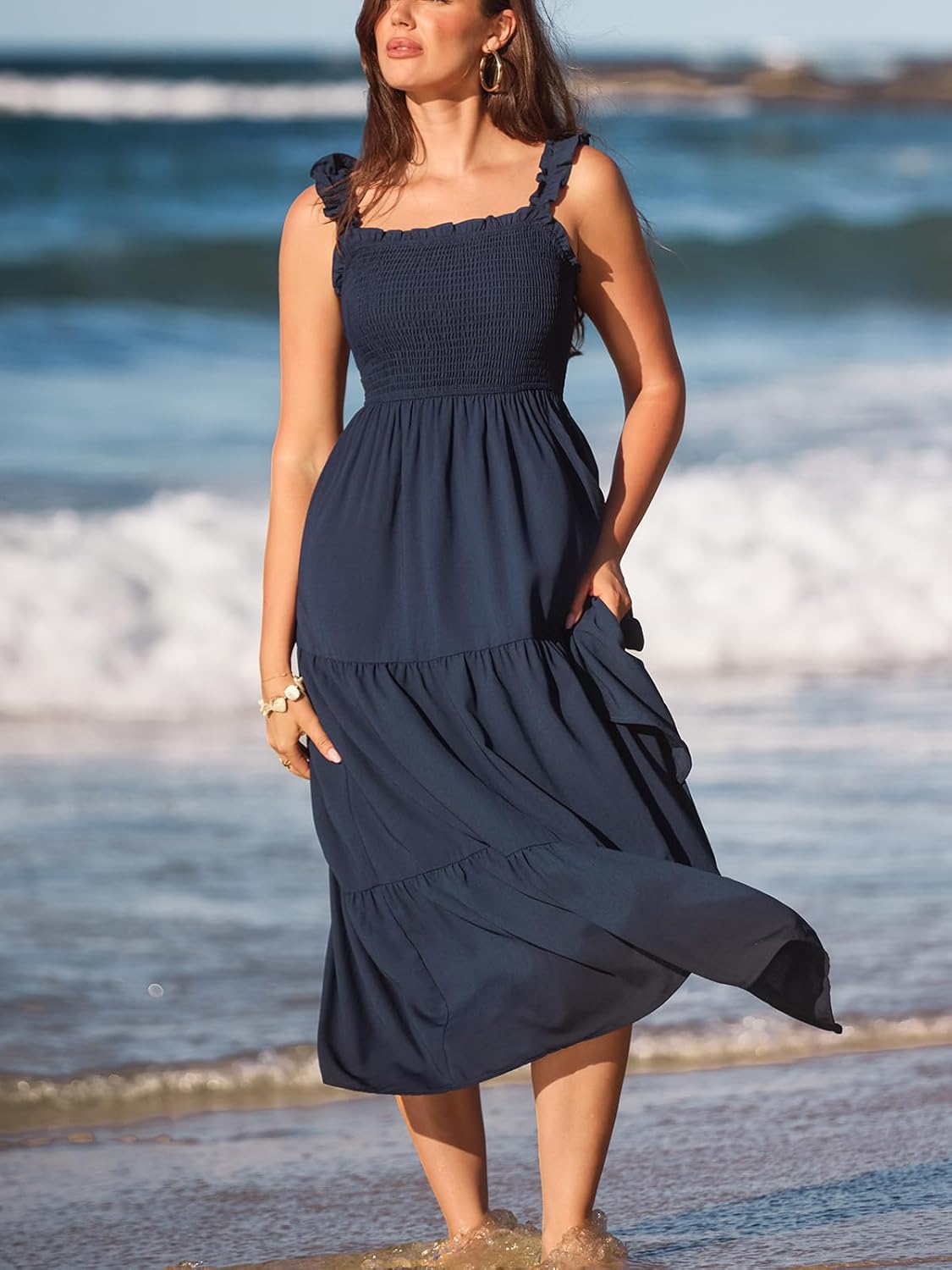 CUPSHE Women's Summer Dresses Sleeveless Square Neck Ruffle Strap Split Hem Tiered Beach Maxi Dress - Image 3