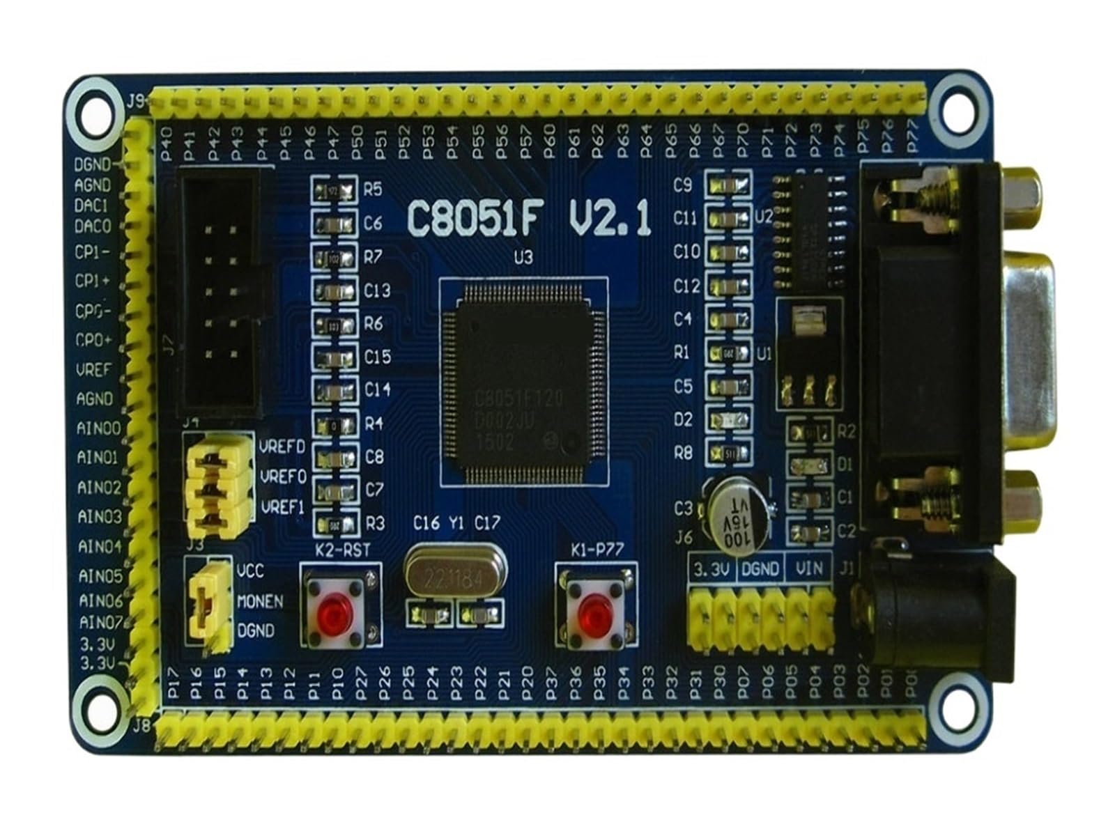 Placa microcontrolador C8051F120 con sistema mínimo y convertidor AD/DA de 12 bits