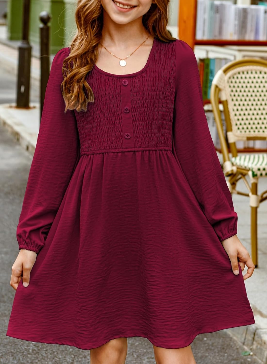 blibean Tween Girls Smocked Dresses Semi Formal Outfits with Pockets Size 6-15 Years - Image 4