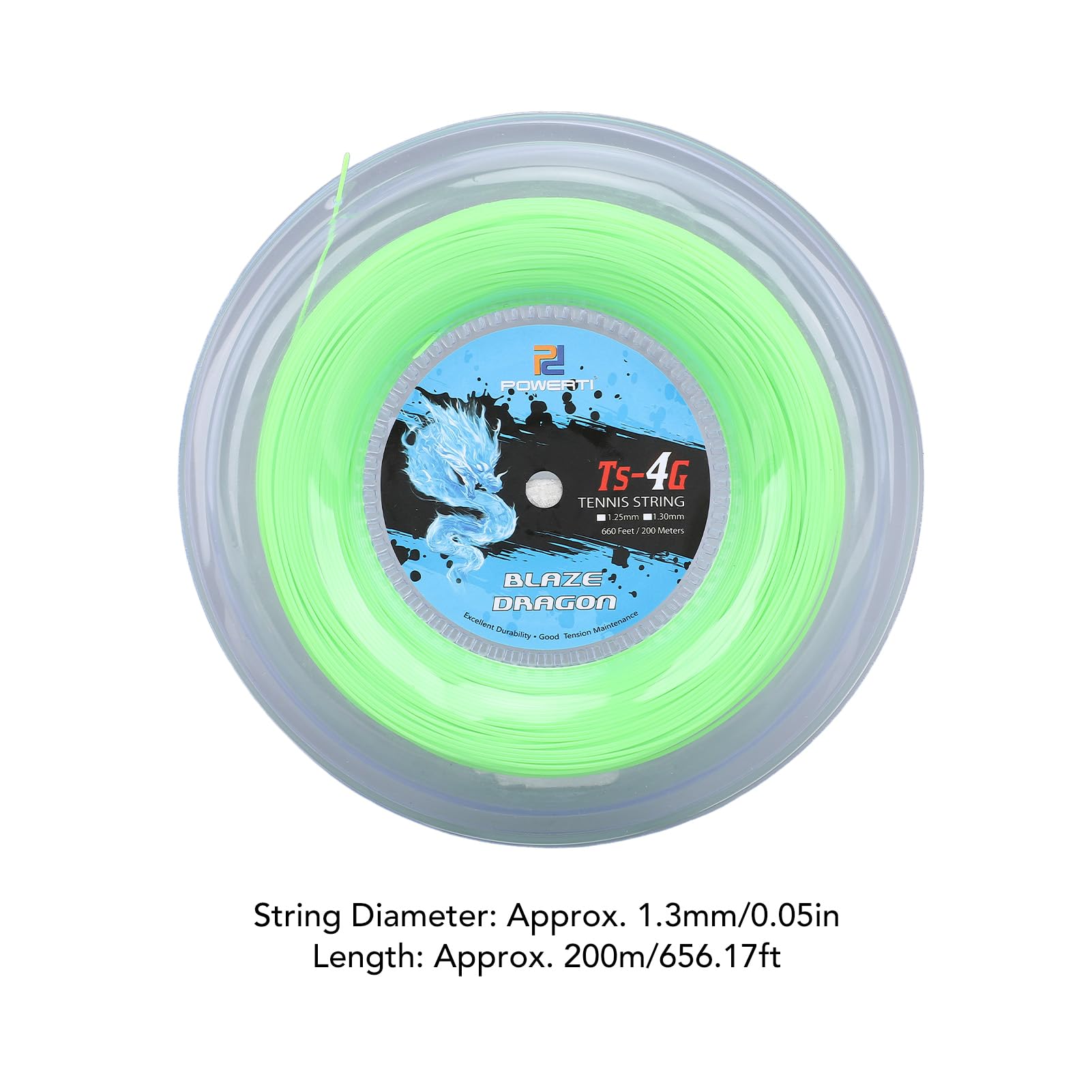 Yunir Carrete de Cuerda de Tenis, Cuerda de Raqueta de Tenis de Poliéster de 200 M con Diámetro de Cuerda de 1,3 Mm, Verde Fluorescente Vibrante, para Entrenamiento de Tenis