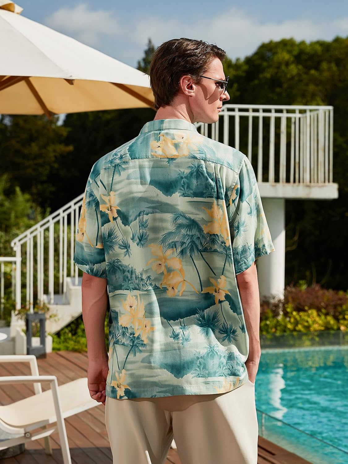 Men's Silk Hawaiian Floral Shirts Short Sleeve Button Down Casual Tropical Holiday Beach Shirts - Image 2