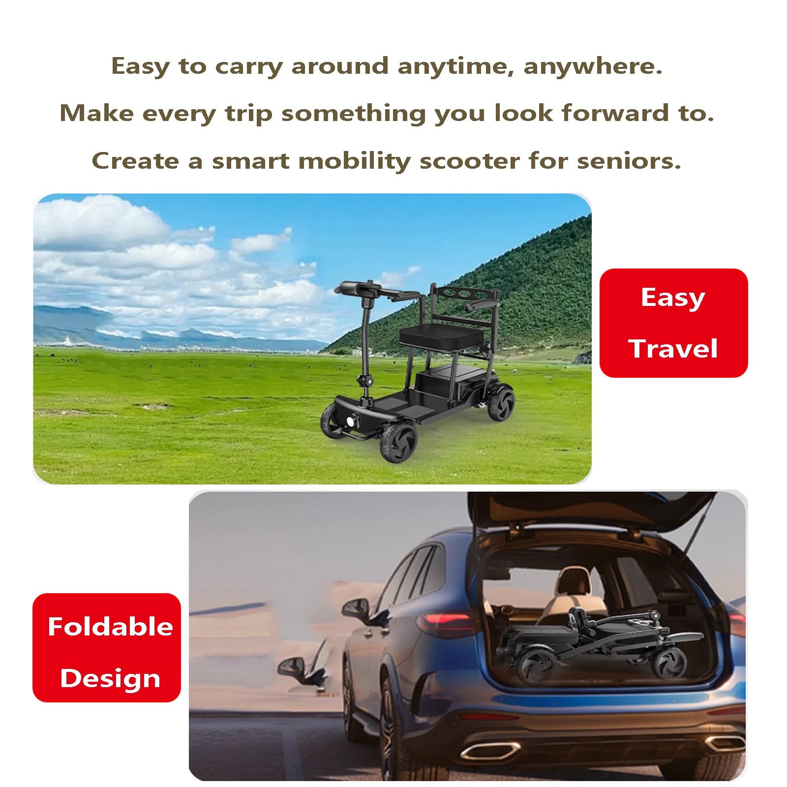 Scooters De Mobilité pour Adultes,Scooter De Mobilité À 4 Roues,De Freins Électromagnétiques Et De Pneus Pleins, Adapté Aux Personnes Âgées pour Leurs Déplacements Et Leurs Voyages.