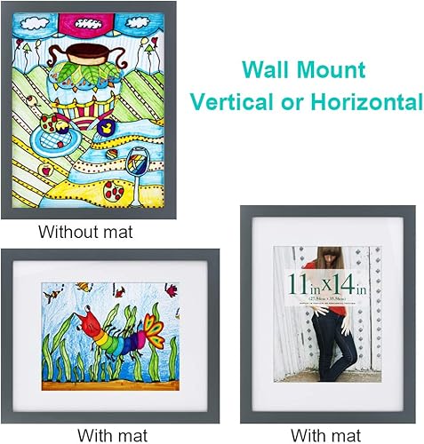 Miniatura 3 de RPJC Marco de 11 x 14 pulgadas hecho de madera maciza y vidrio de alta definición para fotos de 8 x 10 pulgadas, con paspartú, u 11 x 14 pulgadas,