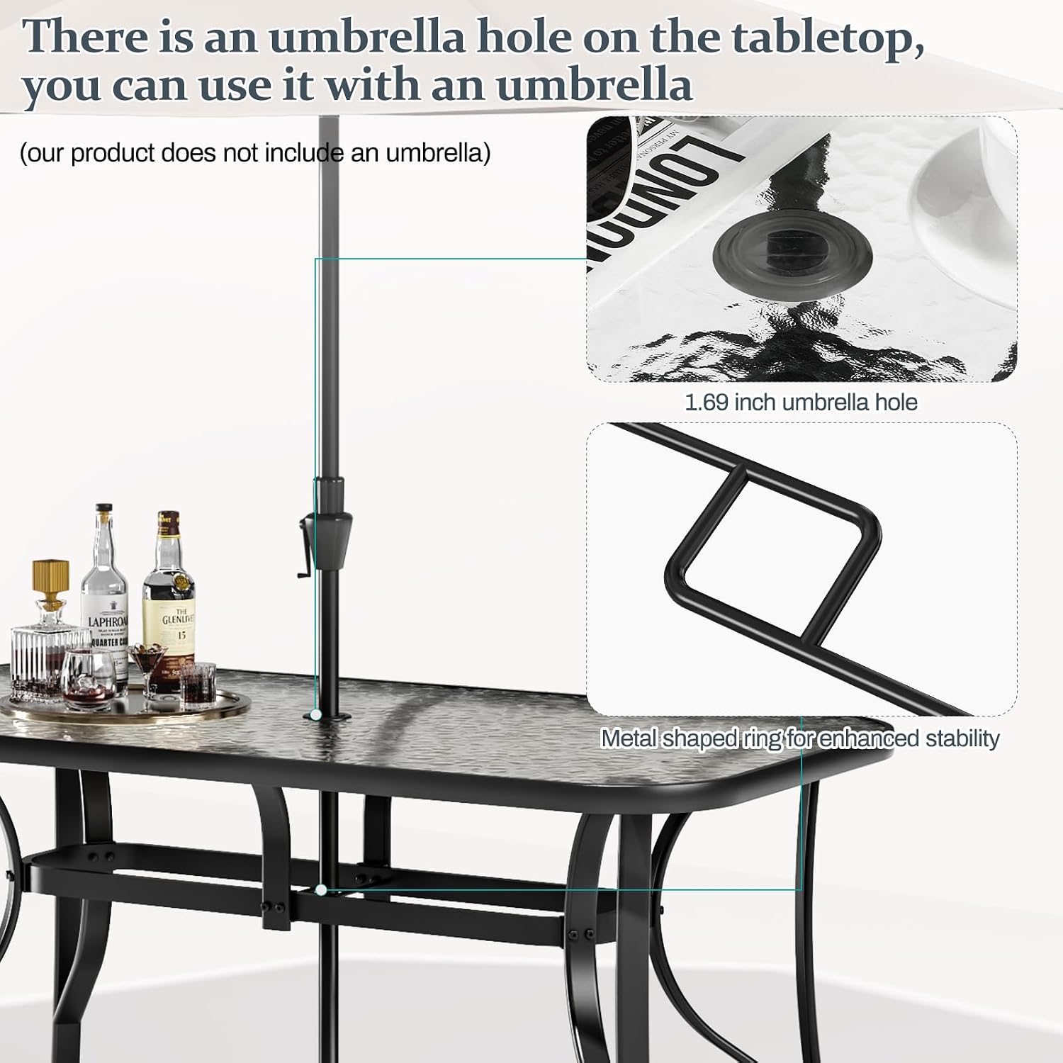 TLSUNNY 7 Pieces Patio Dining Set, Outdoor Table and Chairs W/1.69″ Umbrella Hole, 30"X 55" Table and Stackable Textilene Chair, All Weather Patio Furniture Set (Umbrella not Included) (Black)