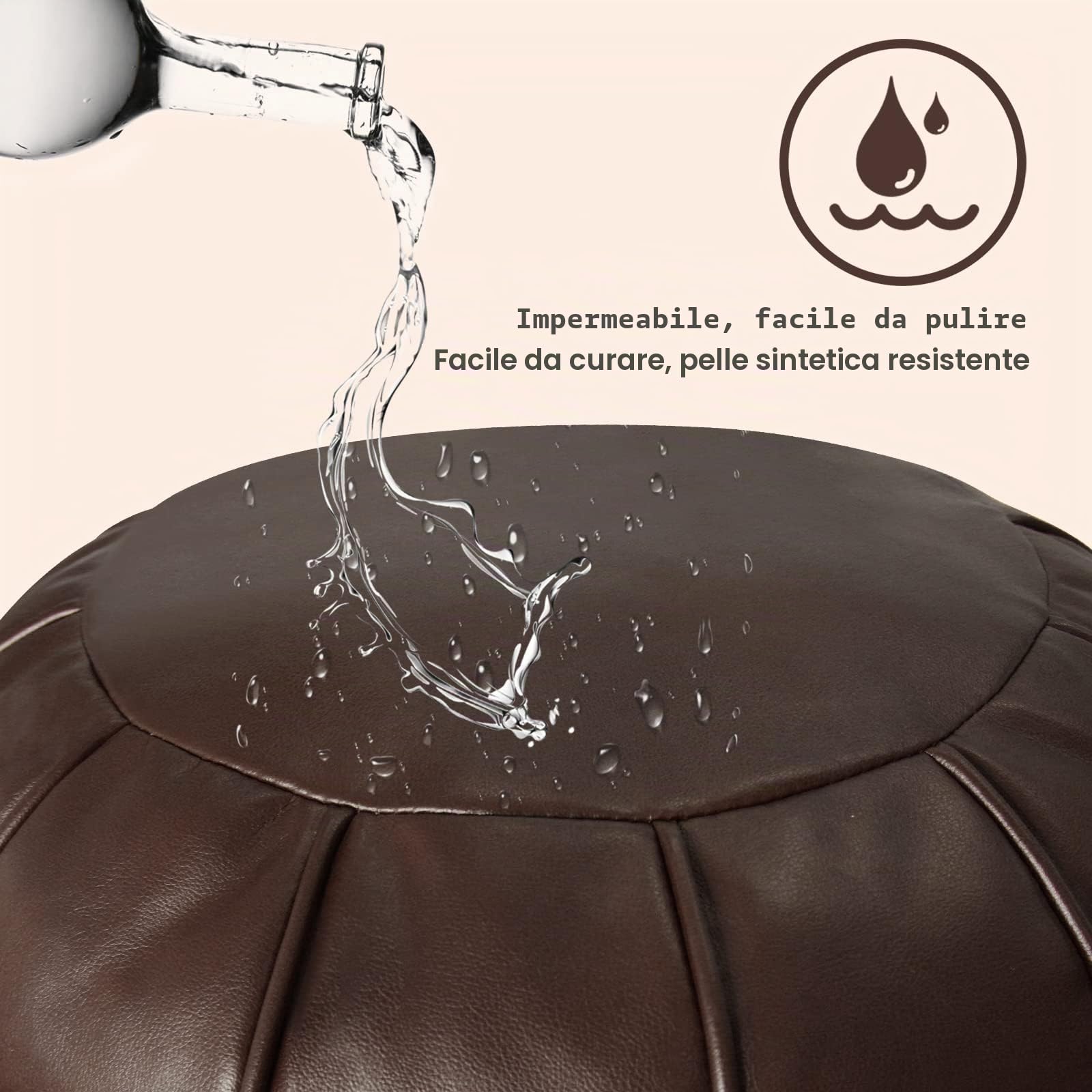 Louis Donné, Pouf artigianale in pelle di prima qualità, realizzato a mano, non imbottito, copertura ottomana, poggiapiedi, cuscino rotondo (marrone scuro)