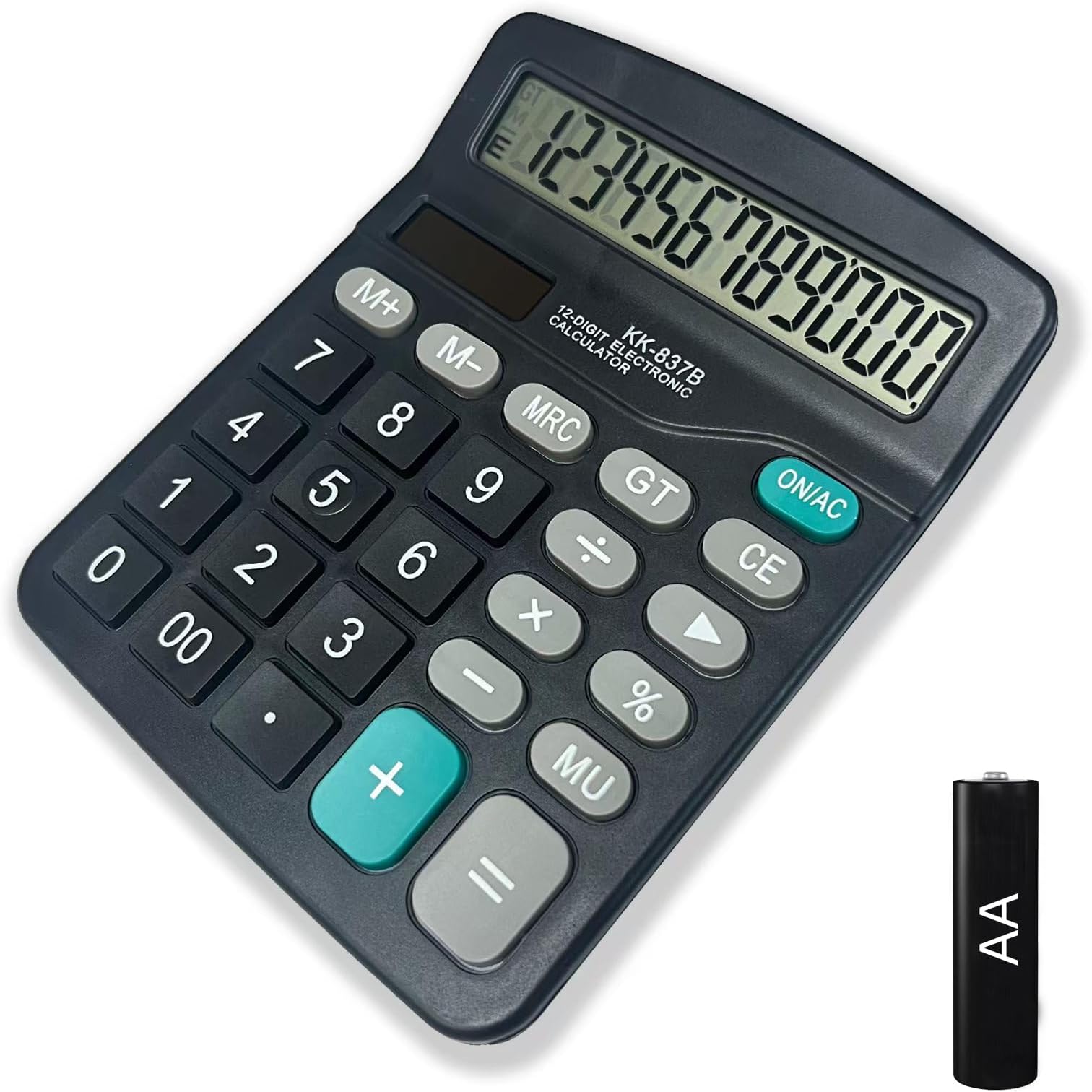 Electronic Calculator 12 Digit Large Display, Solar Battery LCD Display Office Calculator with AA Battery Included