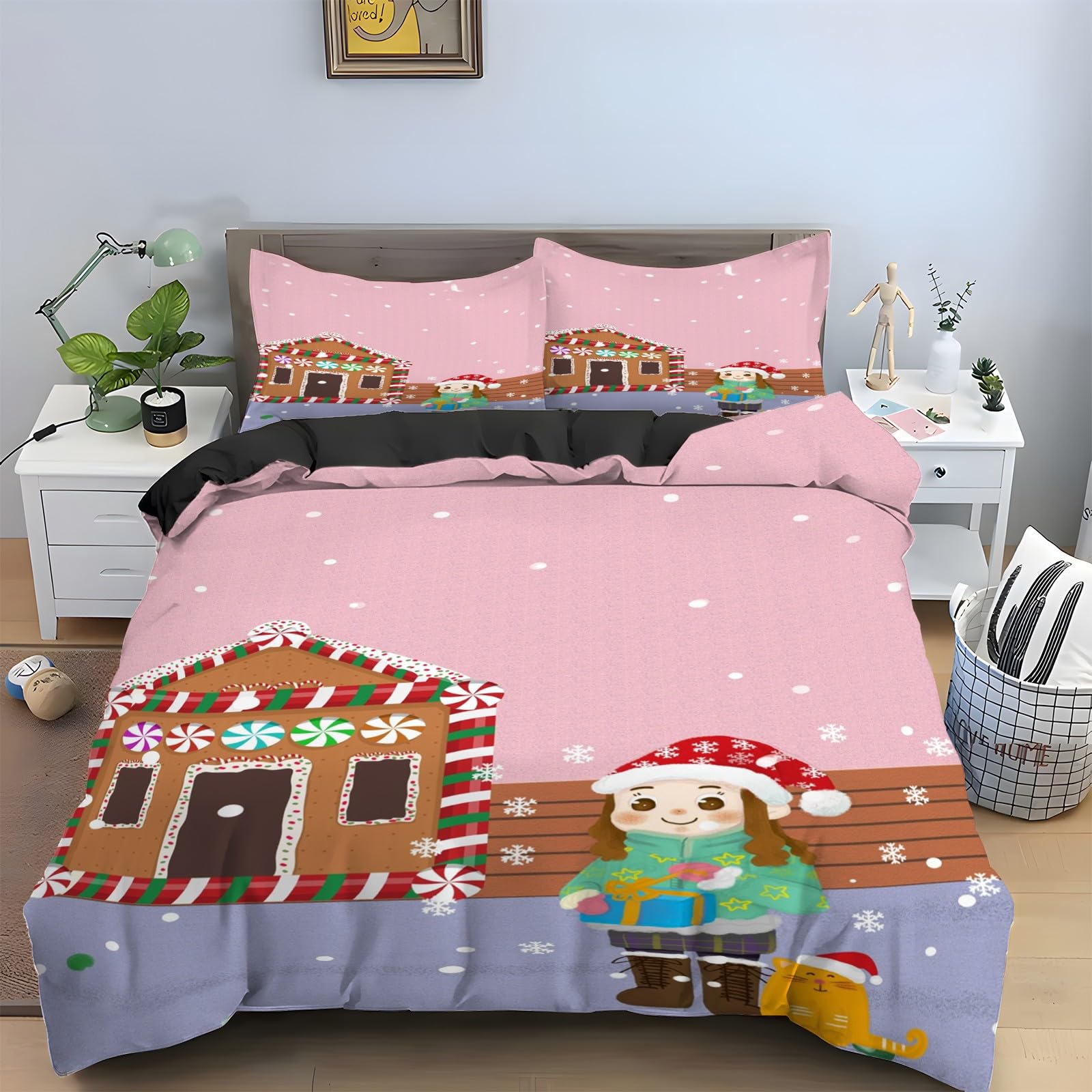 Ensemble de literie 3 pièces sur le thème de Noël, le cadeau idéal pour chambre de fille