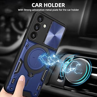 Galaxy S23 5G Case,Designed for Samsung S23 23S Phone Cases with Camera Protector,Invisible Magnetic Car Mount Kickstand,Military Grade Heavy Duty Shockproof Cover for Women Men 6.1 in Blue
