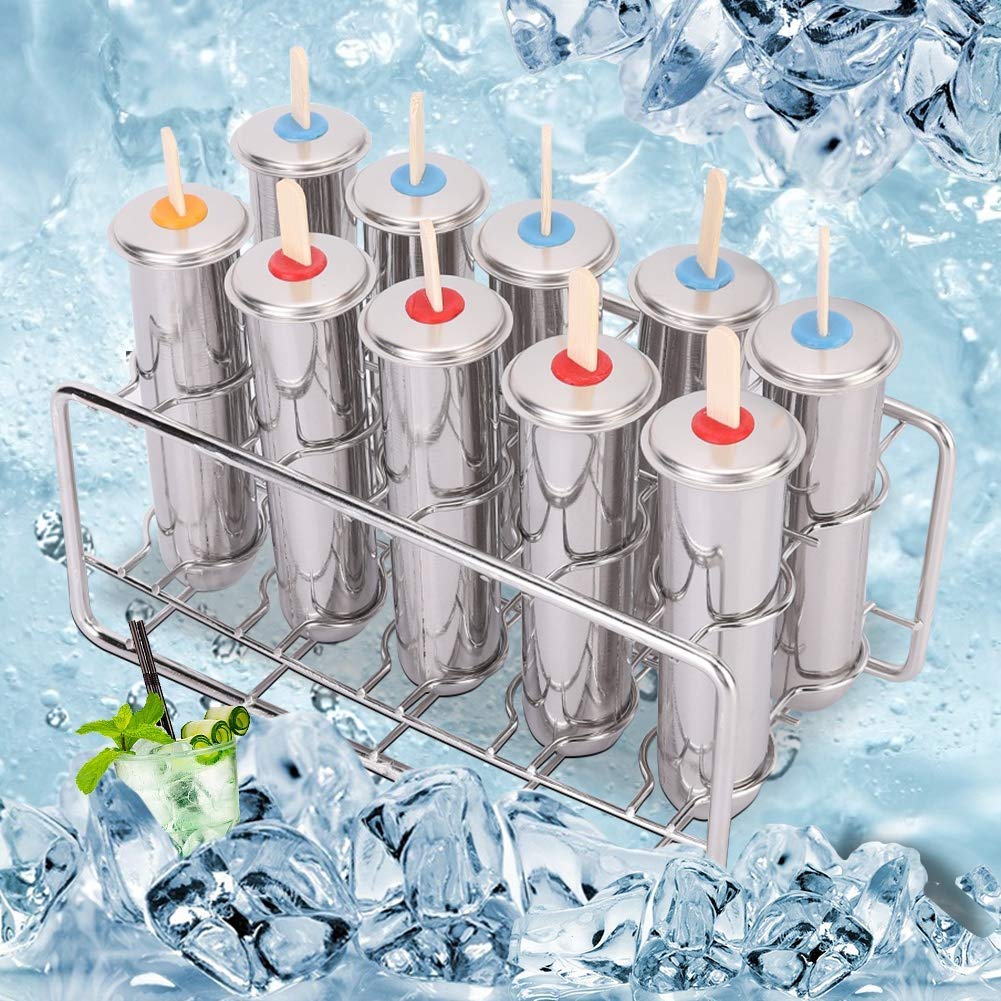 304 Edelstahl Eisform Set, 12er Eis am Stiel Form, wiederverwendbare Eismaschine Form für Zuhause