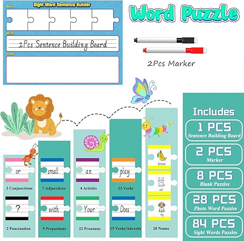 Miniatura 5 de Construcción de oraciones, tarjetas de construcción de palabras a la vista para lectura temprana, habla, escritura y práctica de idiomas para niños