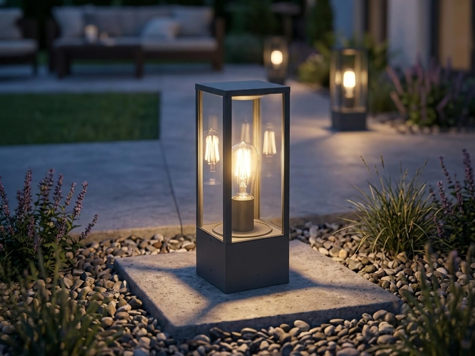 meineWunschleuchte Sockel-Leuchte Anthrazit für Terrassenbeleuchtung Außen | mit E27 LED, Höhe 40cm, moderne Pollerleuchte, Aluminium mit Glas, für Wegbeleuchtung Garten, Schutzklasse IP44