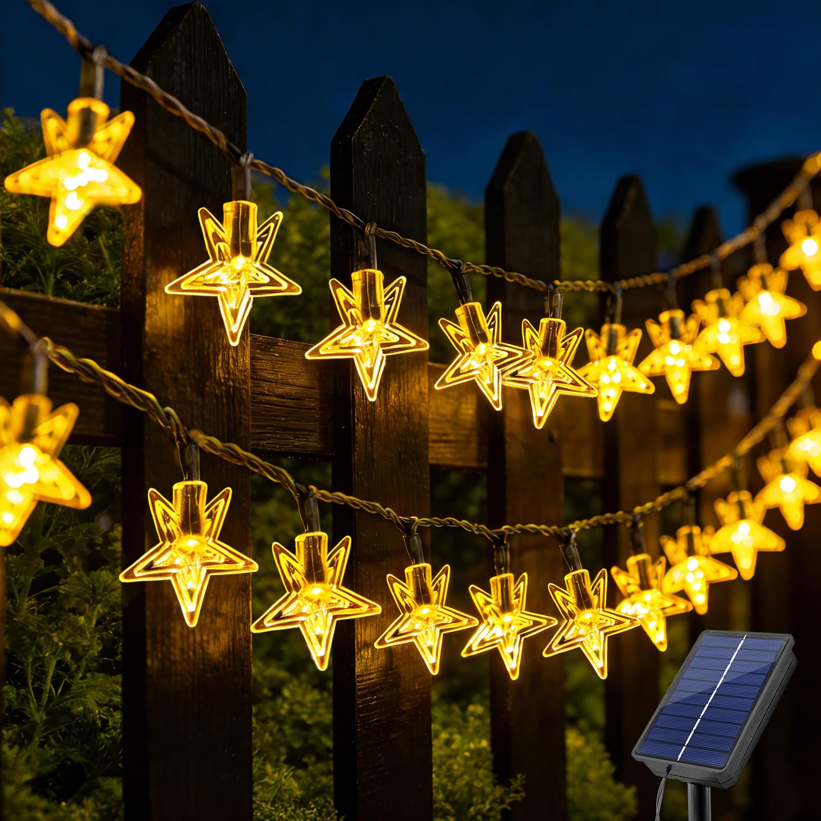 Joolivo Solar Garden Lights, 23Ft/7m 50LED Star Fairy Lights with 8h Timer and 8 Lighting Modes, Waterproof Solar String Light Outdoor for Garden Patio Balcony Party, Warm White